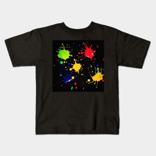 Bright coloured paint splats on a black background Kids T-Shirt